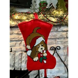 Puppy Dog Felt Christmas Stocking Spaniel Beagle Applique 18" Santa Candy Cane